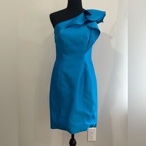Carmen Marc Valvo 4 Elegant Blue One-Shoulder Dress w Side‎ Zip 544